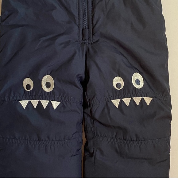 Snow Pants Size 18 months Bibs Ski Overalls navy Blue white monster face knees - Picture 4 of 14